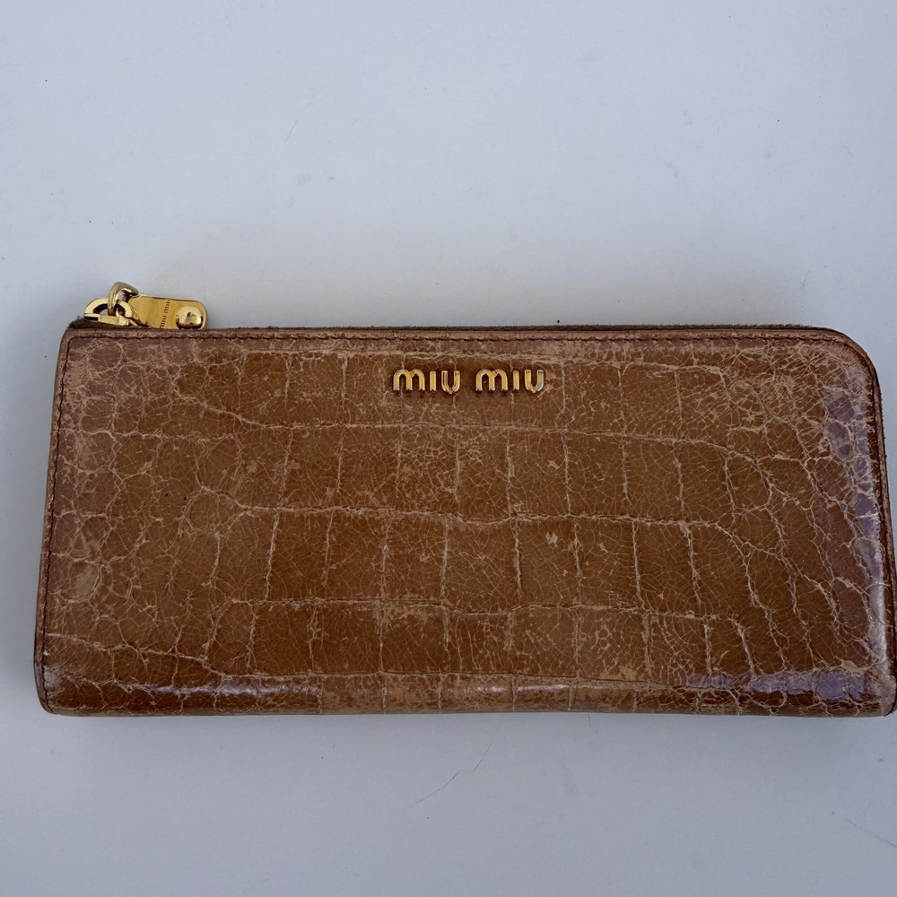 Miu Miu Croc-Embossed Leather L-Shaped Zip Continental Long Wallet